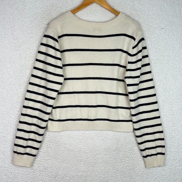 La Ligne New York Cashmere Cardigan Sweater Striped Ivory Black XL Button Front - Picture 9 of 12